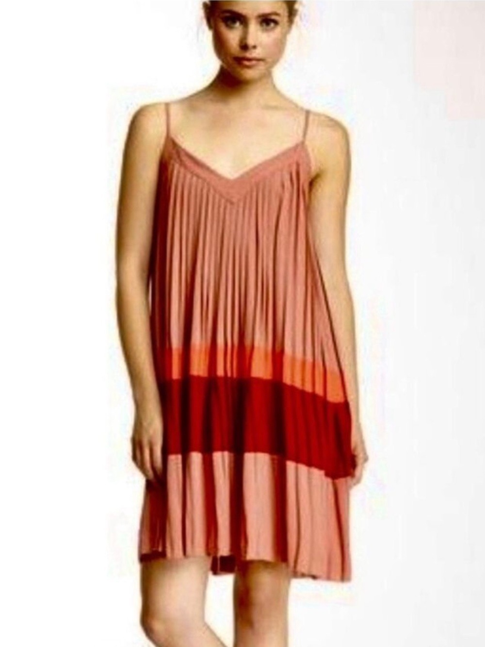 ANTHROPOLOGIE COREY LYNN CALTER Color Block Pleated Hi Low Mini Dress Small Boho